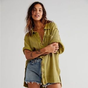 Free People Coastline Shirting Top in Green (Medium)